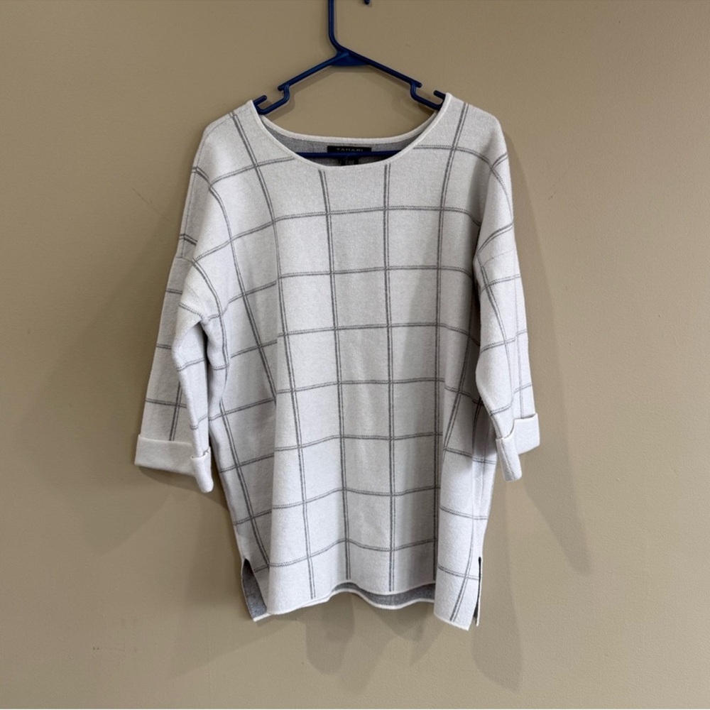 Grid Pattern Sweater In Light Gray Oversized Xs - image 8